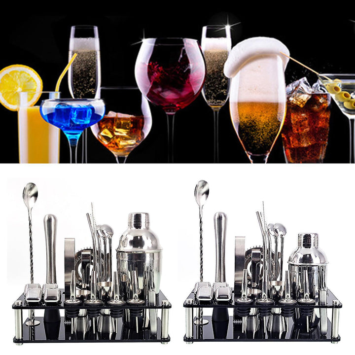 Kit de barman 23 pièces, shaker à cocktail Martini professionnel polyvalent en acier inoxydable avec support et accessoires de bar