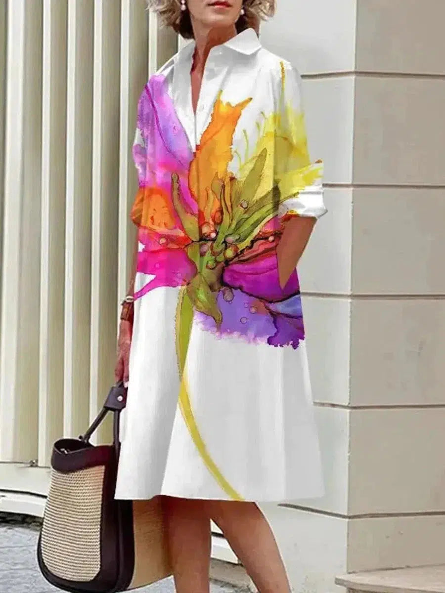 Romantisches Midikleid mit Kragen und Print