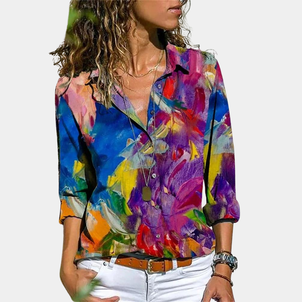 Blouse à imprimé coloré pour femme - Élégante, confortable et polyvalente pour toutes les occasions