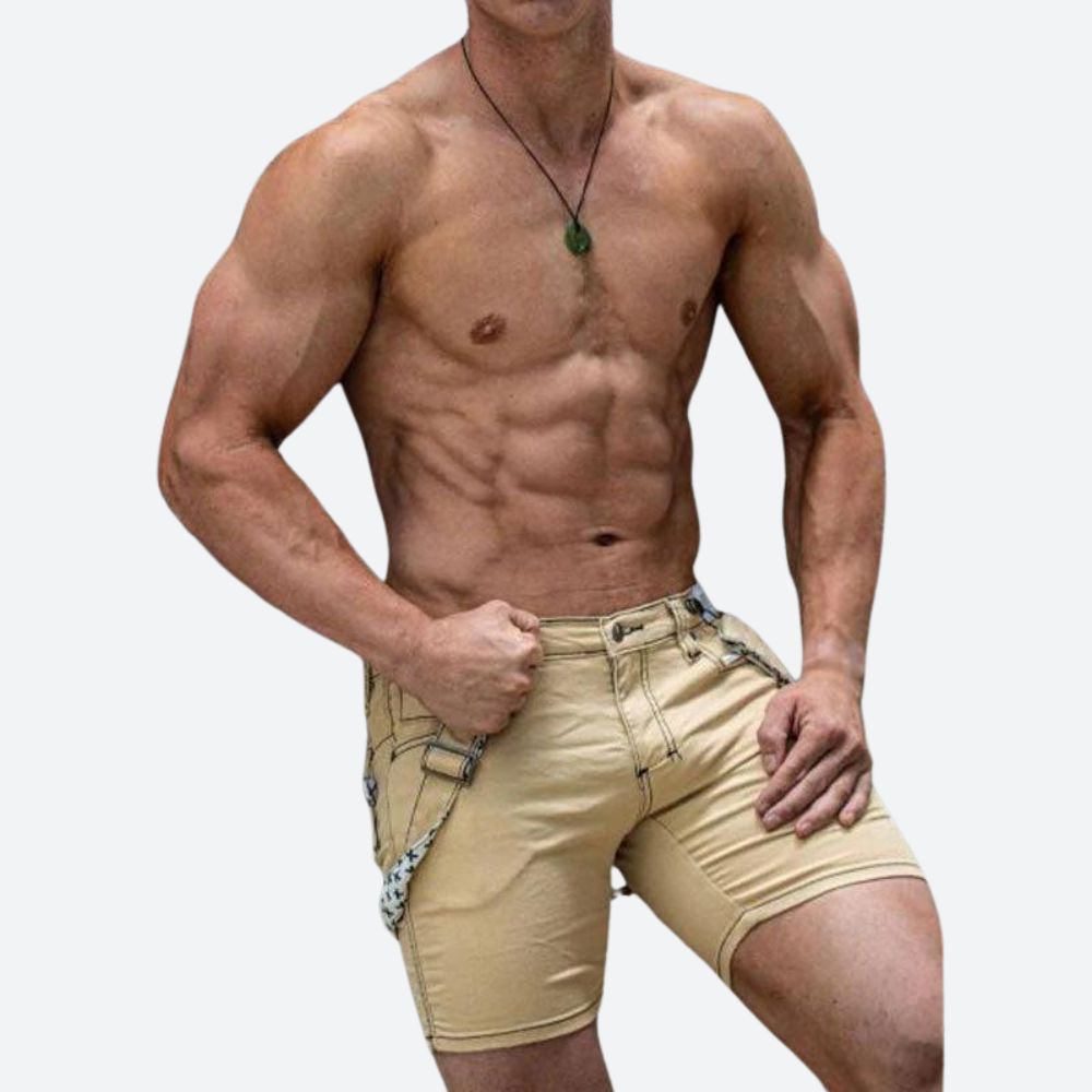Short Homme Muscle Fit Ultra Ajusté avec Boucles Métal et Style Tactique