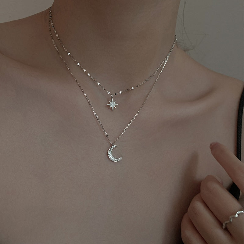 Collier Doppelte Mond en Clair - Bijou Élégant avec Pendentif Lune
