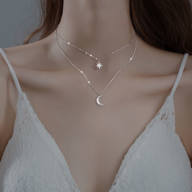 Collier Doppelte Mond en Clair - Bijou Élégant avec Pendentif Lune
