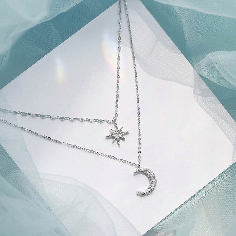 Collier Doppelte Mond en Clair - Bijou Élégant avec Pendentif Lune