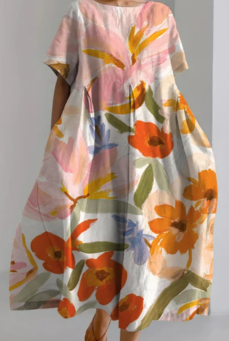 Tunika-Kleid mit Tasche und floralem Art-Print für Damen