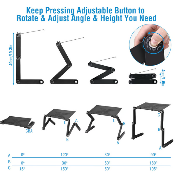 Support d'Ordinateur Portable Ergonomique à 360° – FlexStand Ajustable et Polyvalent