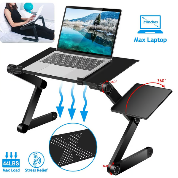 Support d'Ordinateur Portable Ergonomique à 360° – FlexStand Ajustable et Polyvalent