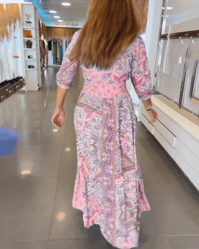 Vestito da vacanza con scollo a V e maniche 3/4