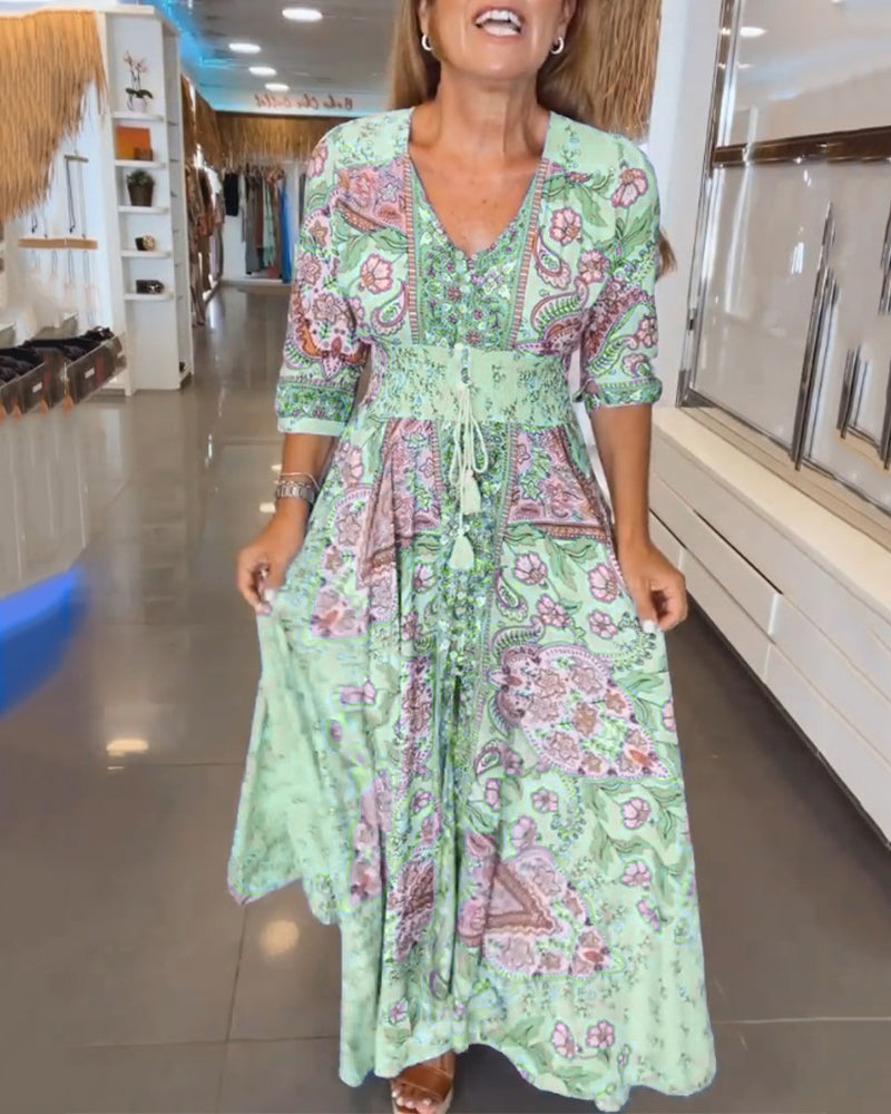 Vestito da vacanza con scollo a V e maniche 3/4
