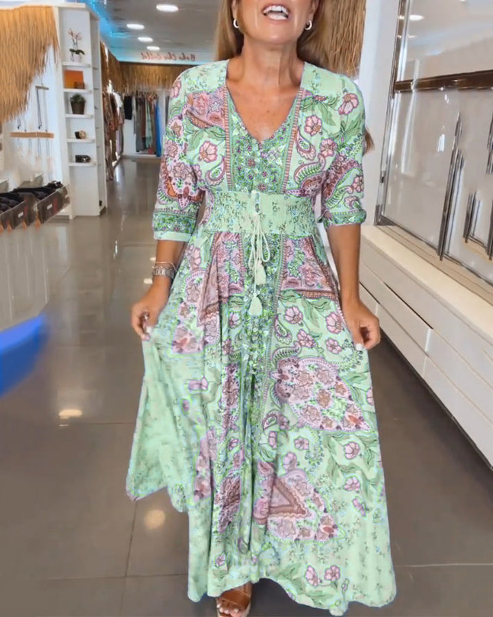 Vestito da vacanza con scollo a V e maniche 3/4