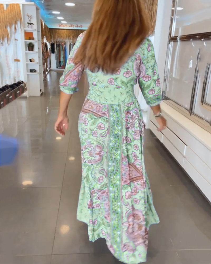 Vestito da vacanza con scollo a V e maniche 3/4