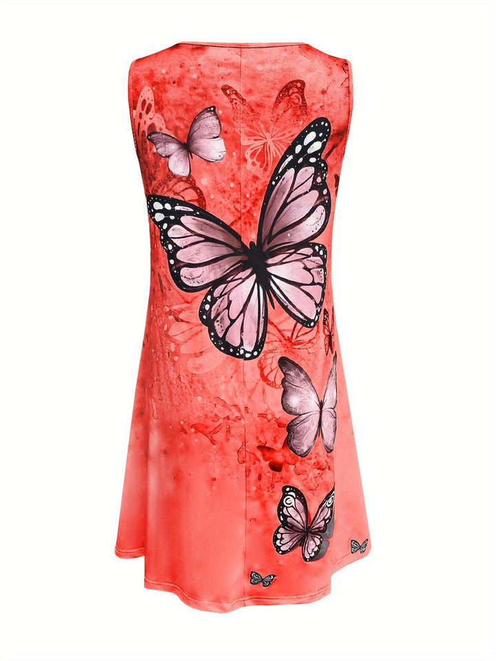 Robe gilet estivale à imprimé papillon avec col rond