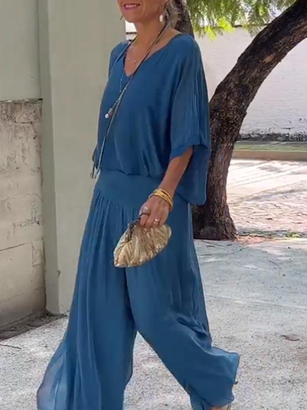 Elegant wide two-piece pants in silk chiffon
