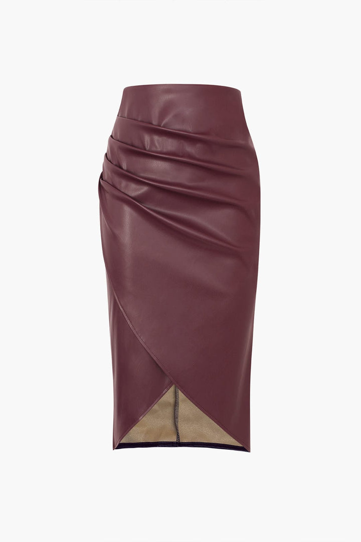 Jupe Midi Plissée en Simili Cuir - Élégance et Confort