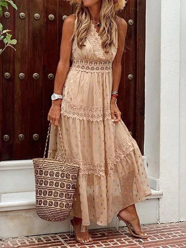 Robe Longue Bohème Femme – Détails Brodés & Dentelle – Look Estival Romantique