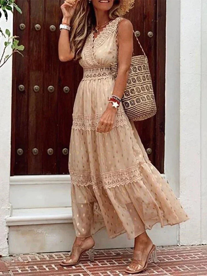 Robe Longue Bohème Femme – Détails Brodés & Dentelle – Look Estival Romantique