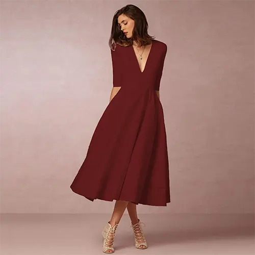 Elegantes und geripptes Abendkleid für Damen | Midi