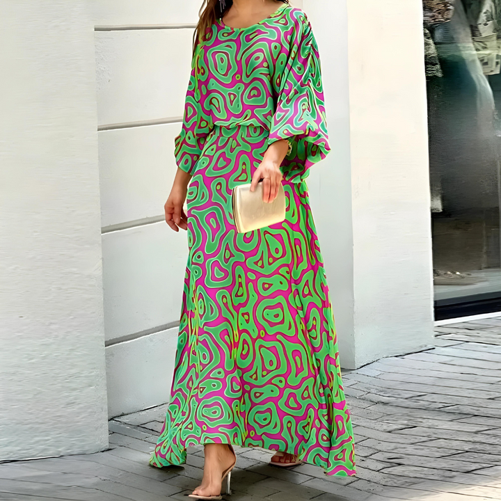 Robe Longue Fleurie Femme – Coupe Ample & Manches Chauve-Souris – Élégance Bohème Statement