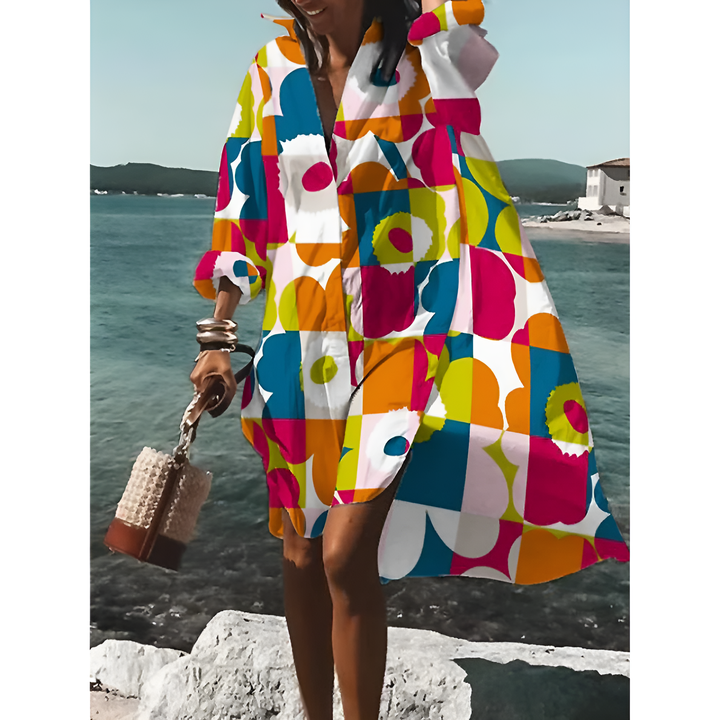 Robe Chemise Graphique Surdimensionnée Pour Femmes | Midi