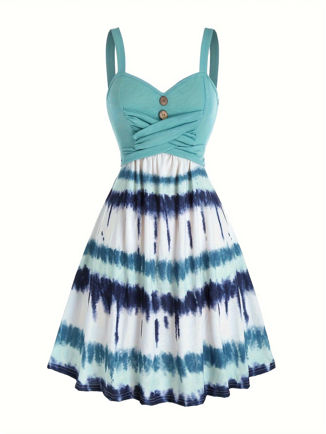 Vestito tie-dye con bottoni finti e scollo a V