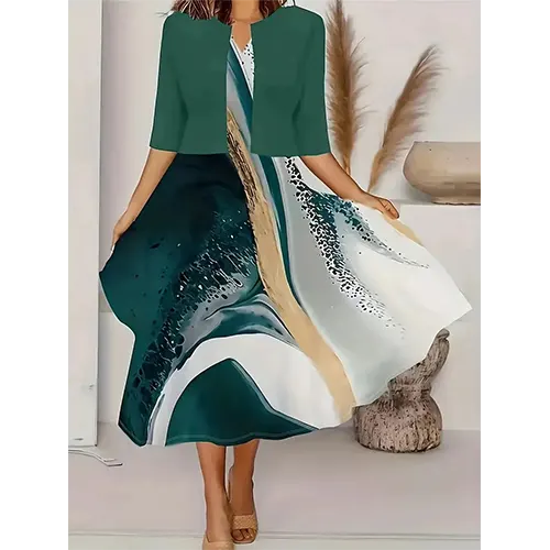 Abito floreale con blazer per donne invitate a un matrimonio | Midi