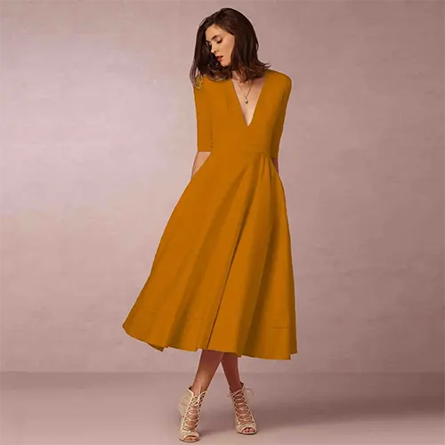 Elegantes und geripptes Abendkleid für Damen | Midi