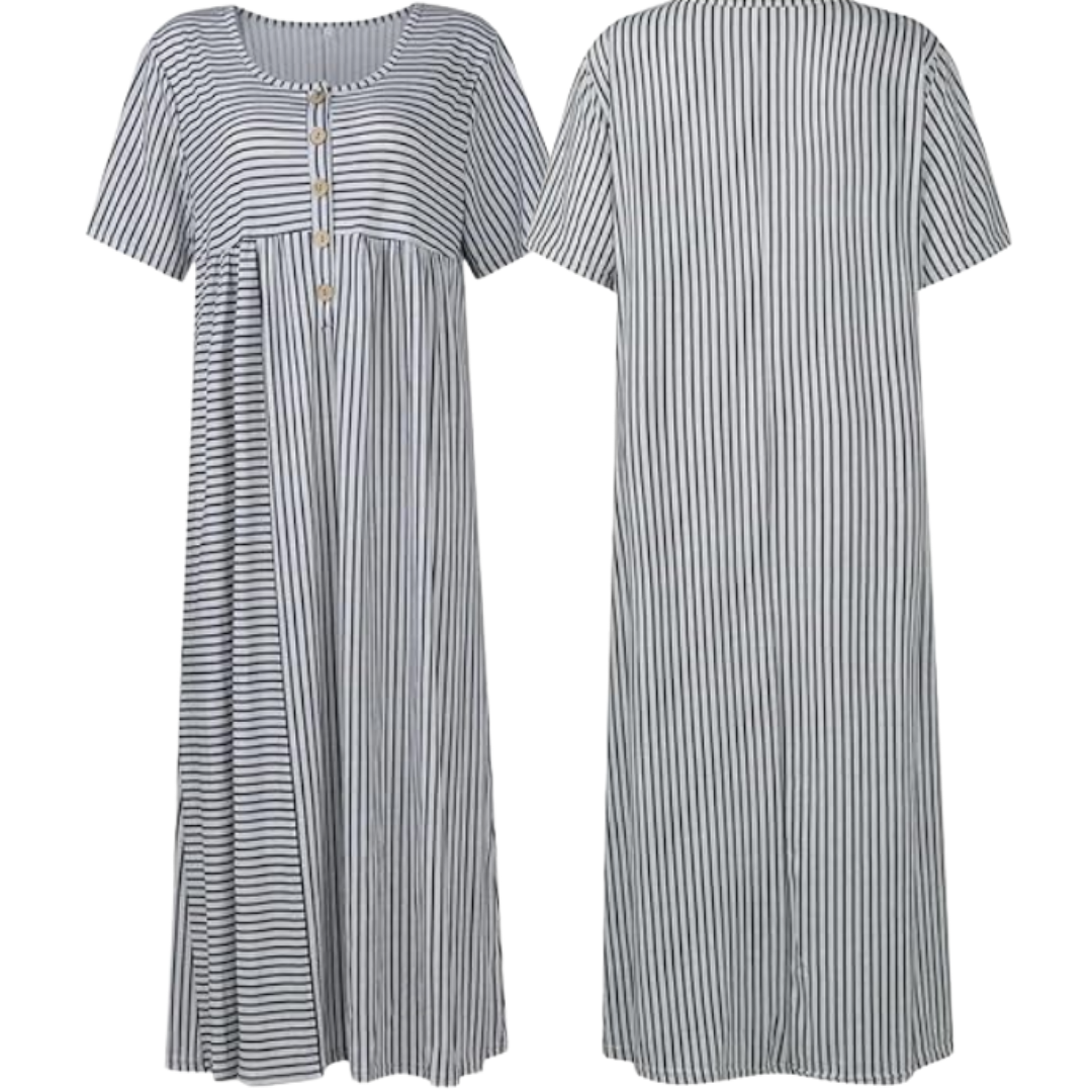 Vestito Estivo a Maniche Corte con Mezzi Bottoni per Donne | Midi