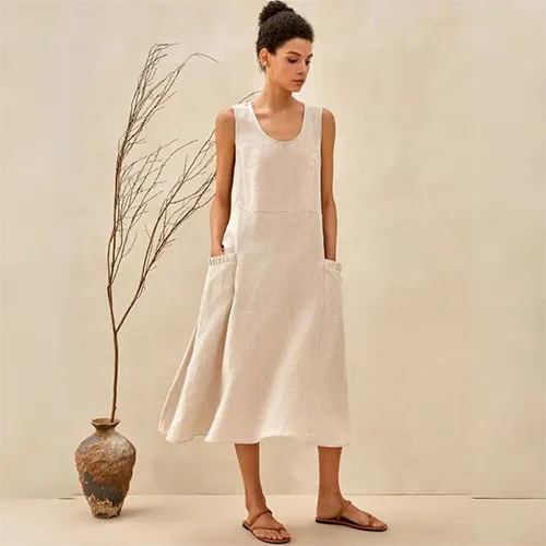 Sommerkleid A-Linie Ärmellos für Damen | Midi
