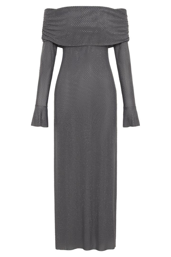 Robe longue étincelante avec épaulettes.