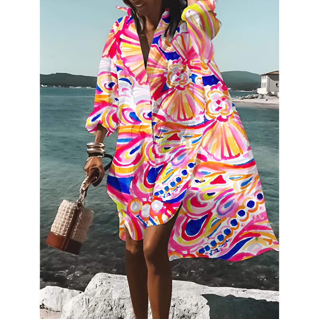 Robe Chemise Graphique Surdimensionnée Pour Femmes | Midi