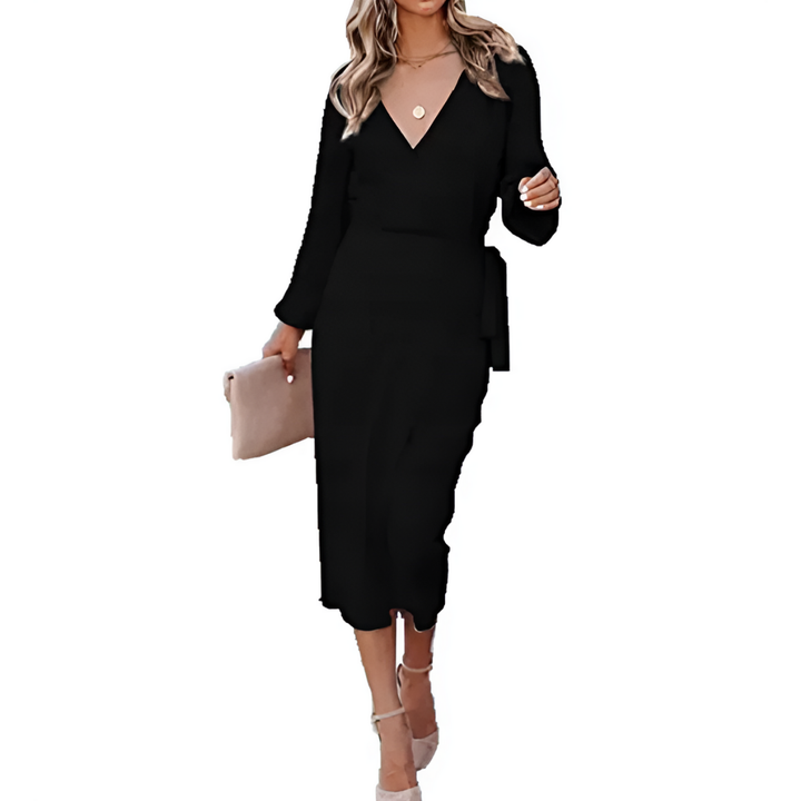 Eleganter Wickelkleid mit V-Ausschnitt für Damen | Midi