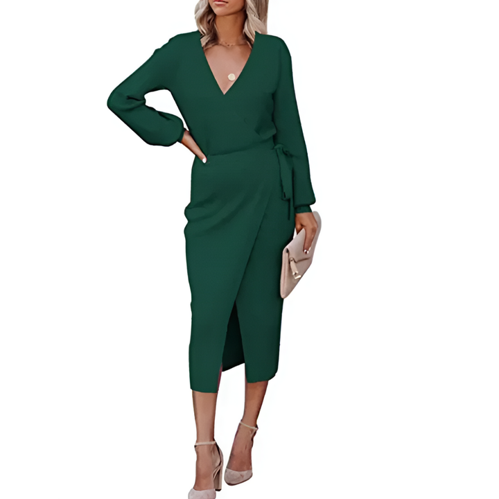Eleganter Wickelkleid mit V-Ausschnitt für Damen | Midi