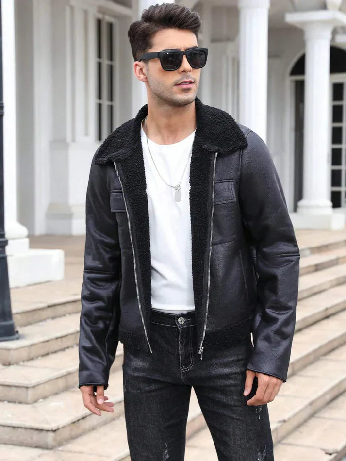 Xavier – Giacca invernale in pelle da uomo, casual e alla moda