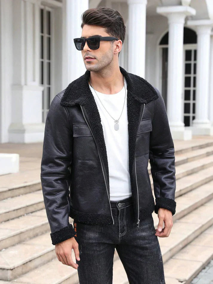 Xavier – Giacca invernale in pelle da uomo, casual e alla moda