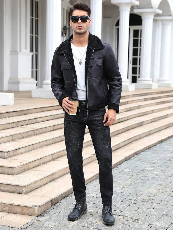 Xavier – Giacca invernale in pelle da uomo, casual e alla moda