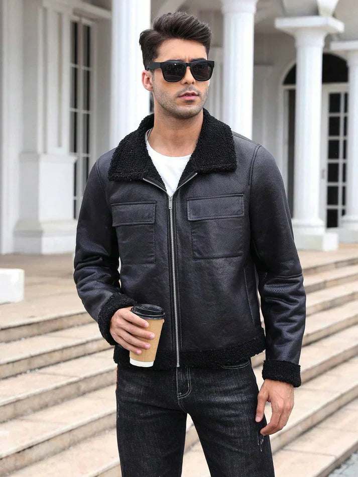 Xavier – Giacca invernale in pelle da uomo, casual e alla moda