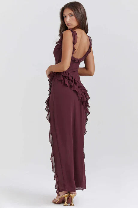 Vestito svasato elegante con spacco per donna | Maxi