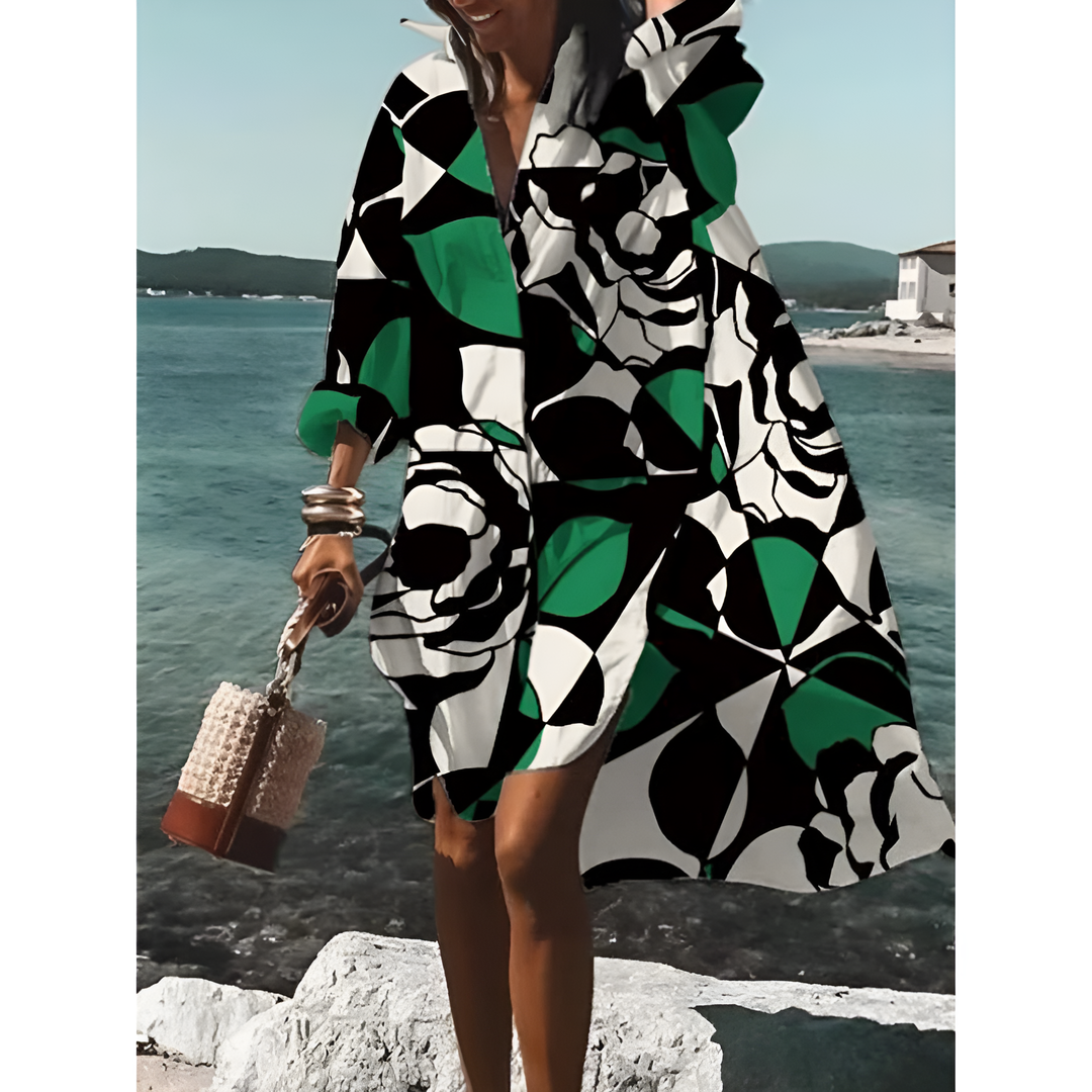 Robe Chemise Graphique Surdimensionnée Pour Femmes | Midi