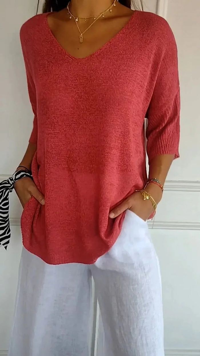 Elisa | Confortable Dames-Stricktop con scollo a V