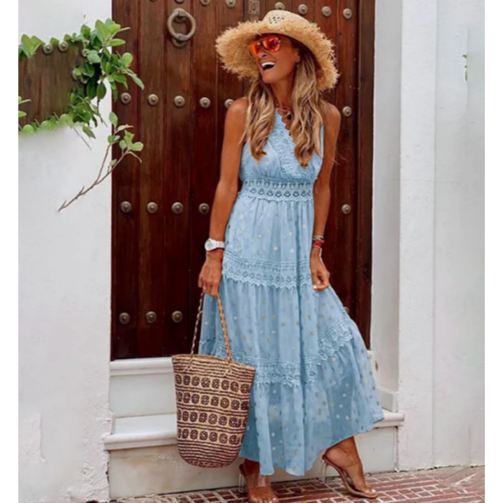 Boho ärmelloses Sommerkleid für Damen | Maxi