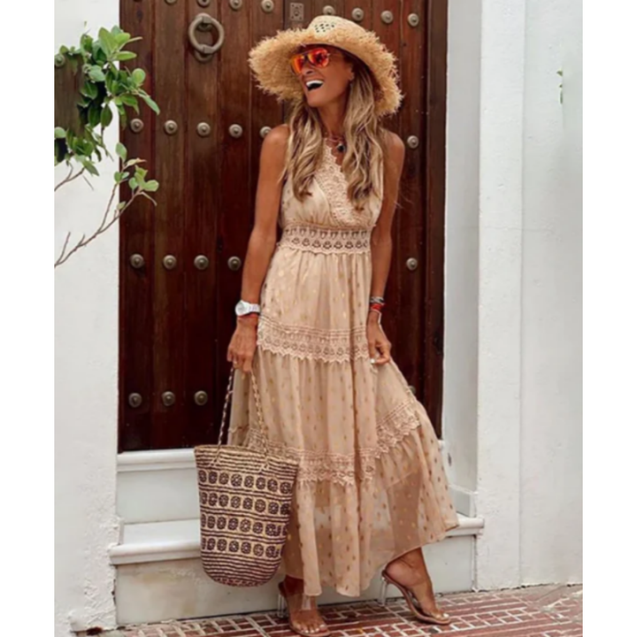 Boho ärmelloses Sommerkleid für Damen | Maxi