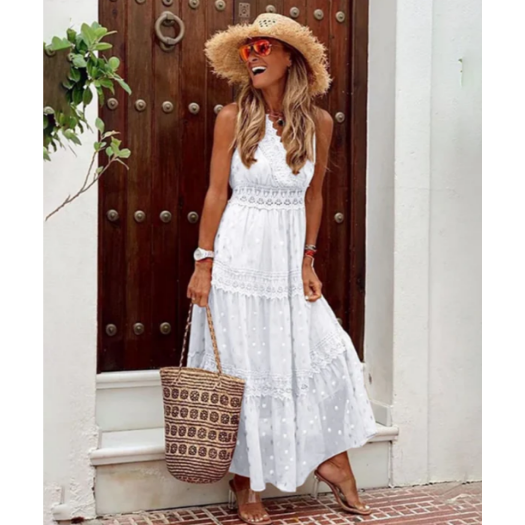 Boho ärmelloses Sommerkleid für Damen | Maxi