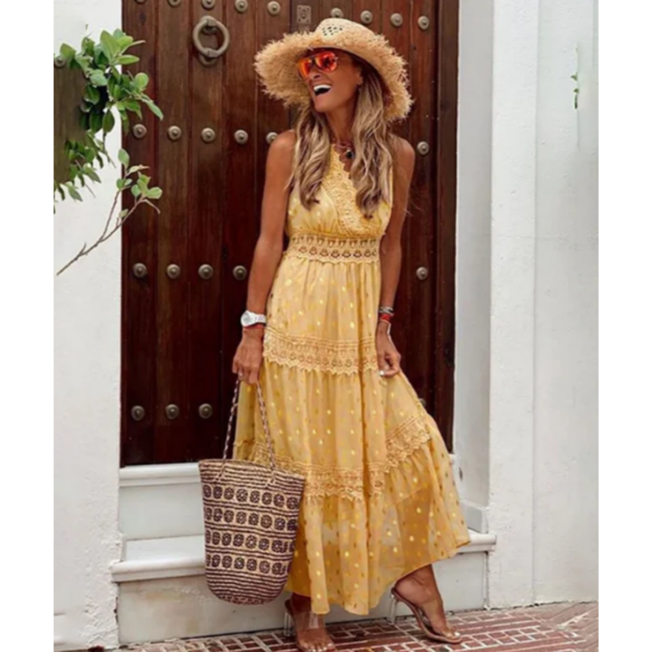 Boho ärmelloses Sommerkleid für Damen | Maxi