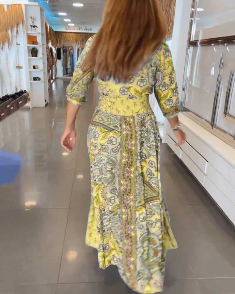 Vestito da vacanza con scollo a V e maniche 3/4