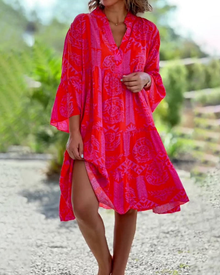 Lauren - Robe à manches 3/4 et imprimé géométrique Boho