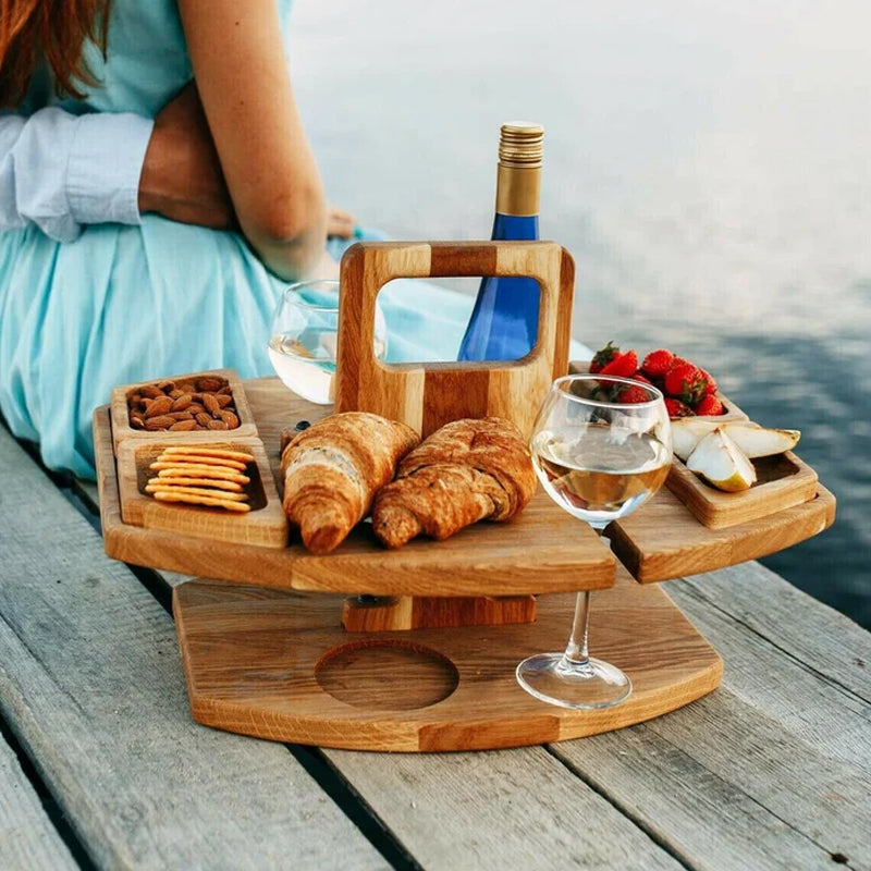 Przenośny drewniany stół piknikowy na wino – WineNest