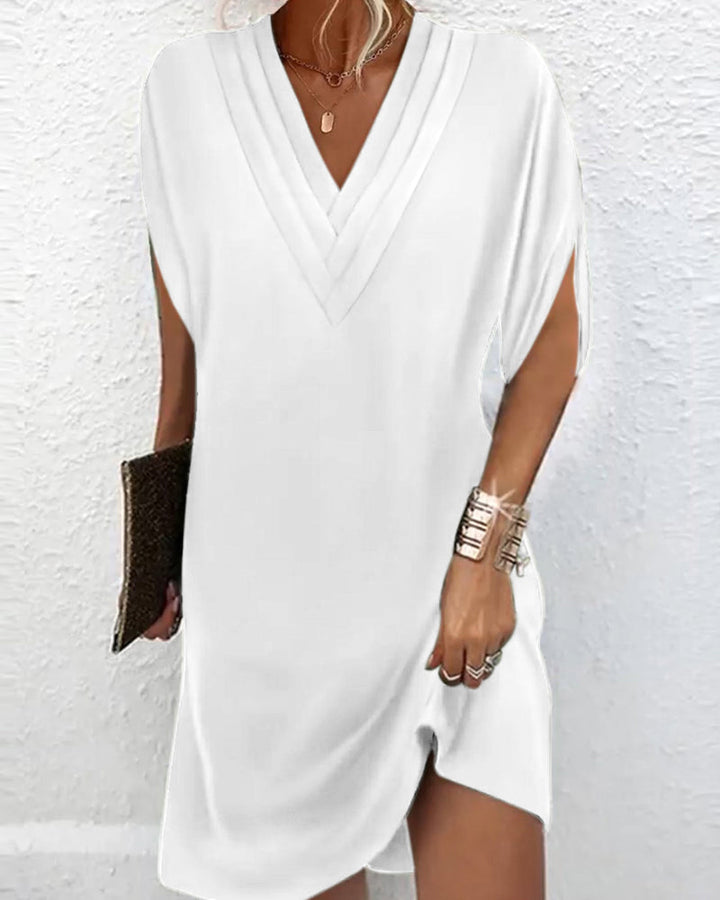 Melania | Vestito a maniche corte con scollo a V da donna | Midi