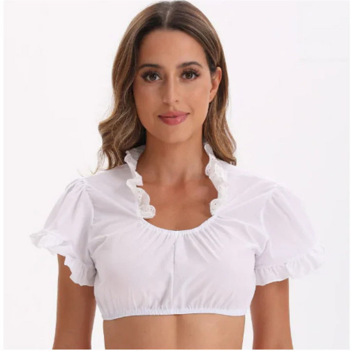 Femme Élégante Col En V Dirndl Chemisier | Manches Courtes