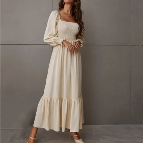 Lässiges Kleid mit Puffärmeln für Damen | Maxi