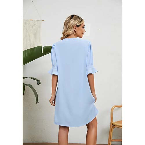 Elegantes Sommerkleid mit 3/4-Ärmeln und tiefem V-Ausschnitt für Damen | Mini