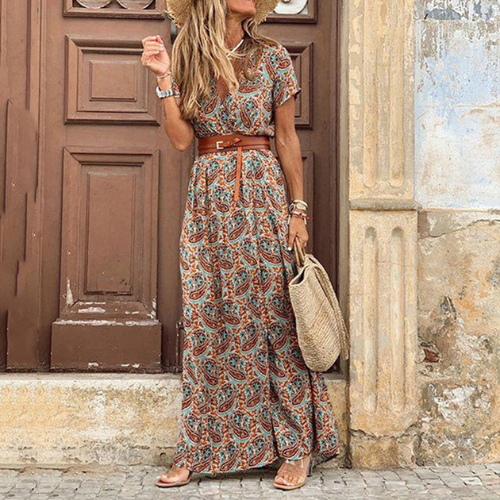 Langes und elegantes Sommerkleid mit Print | Maxi